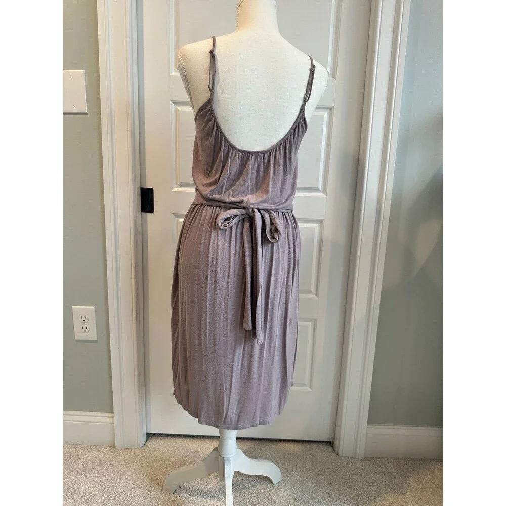 o The Max Boho Mauve Ruffle Neck Midi Dress Ruched Waist XS